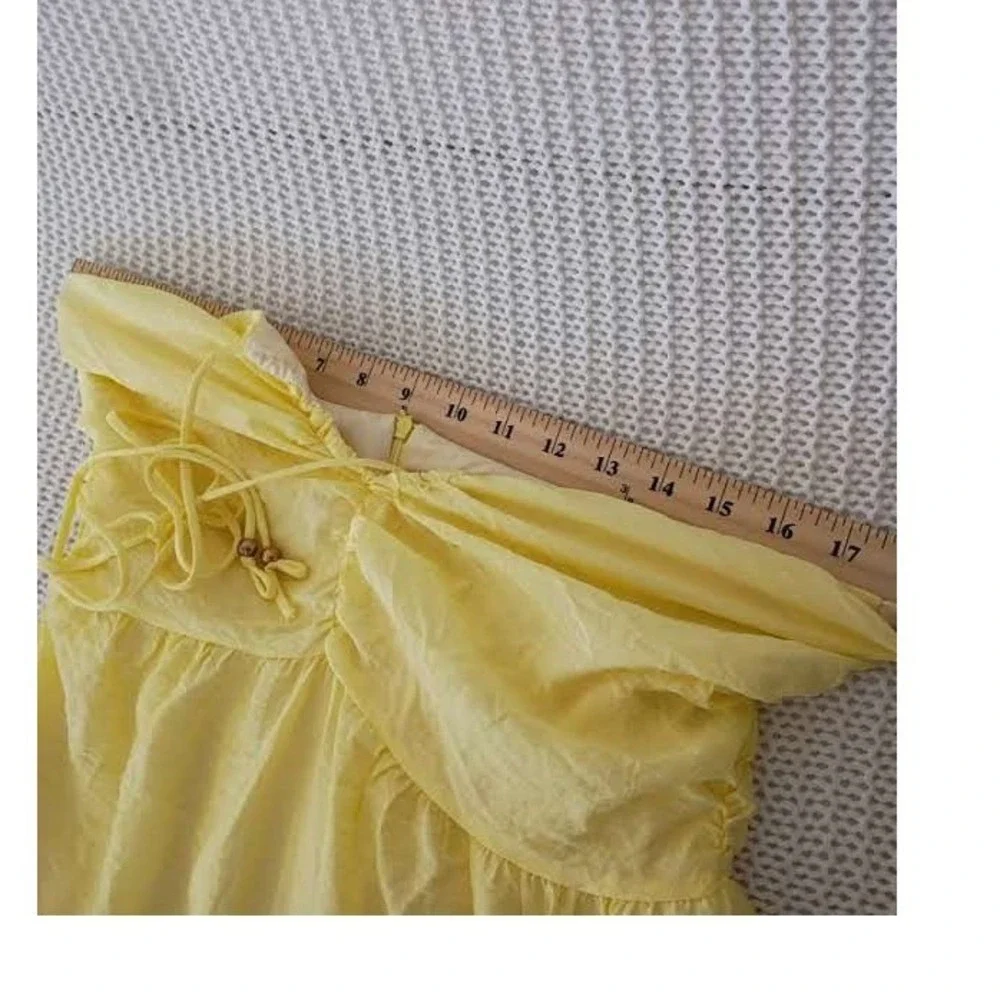 Cottagecore Boho Yellow Textured 100% Cotton Tiered‎ Maxi Halter Dress S NWOT